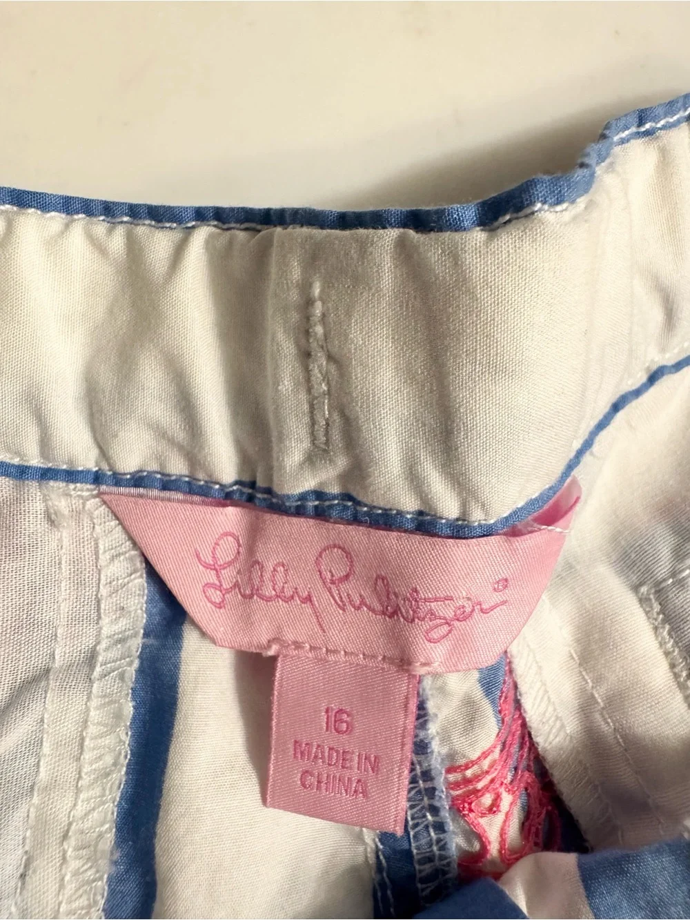 Lilly Pulitzer Girls Blue Striped Embroidered Turtle Shorts Size 16